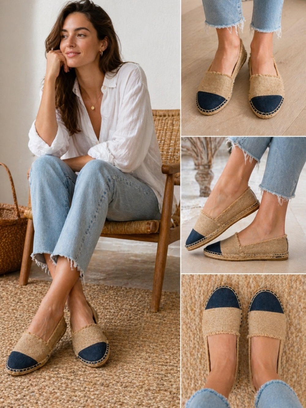 Patricia Green Espadrille Flats Jute Denim Cap Toe Sz 37
